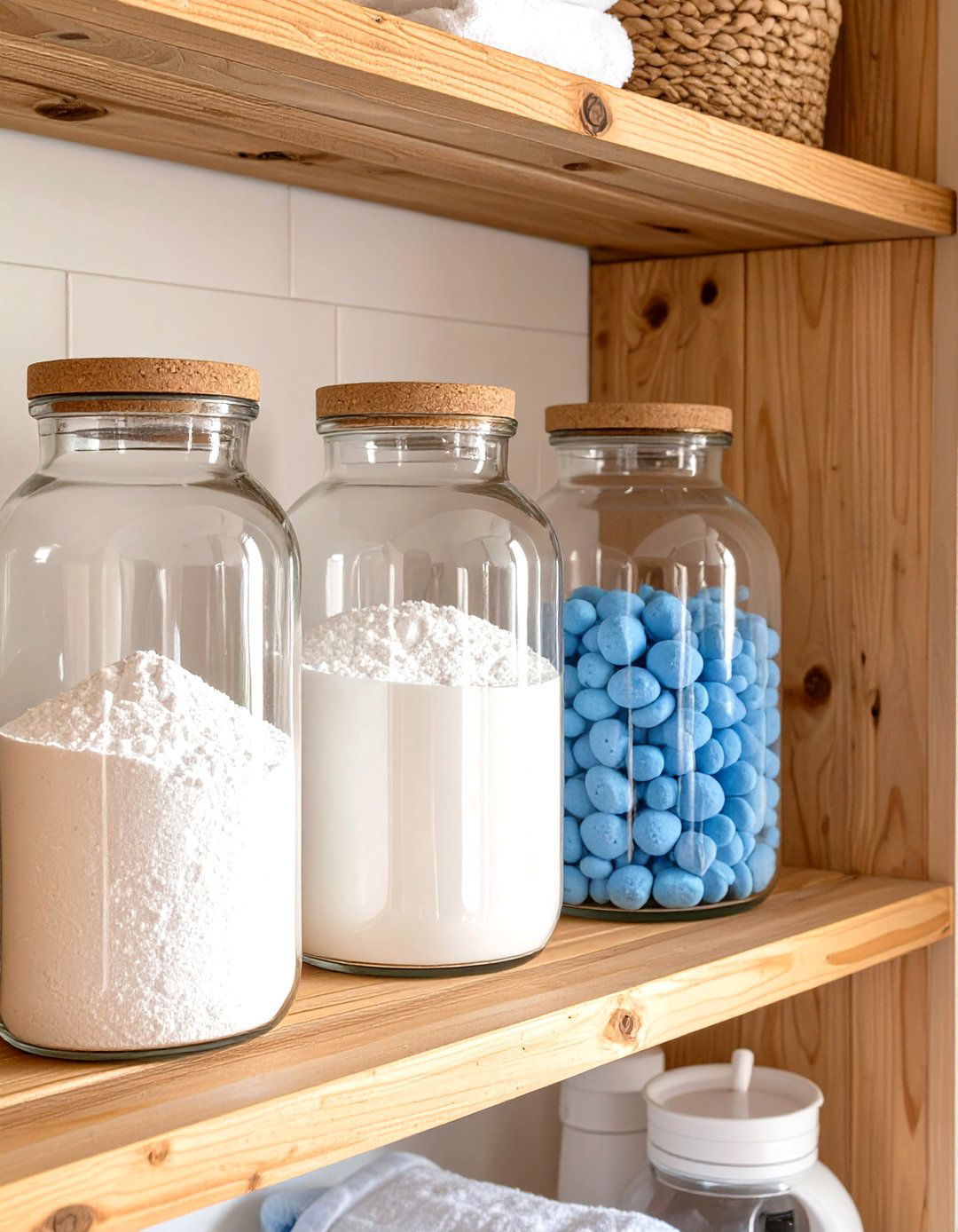 Small Laundry Closet with Glass Jars for Supplies - 30 small laundry closet ideas