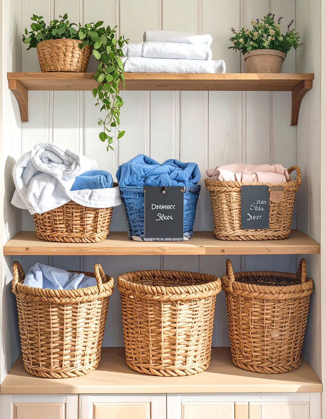 Small Laundry Closet with Labeled Storage Bins - 30 small laundry closet ideas