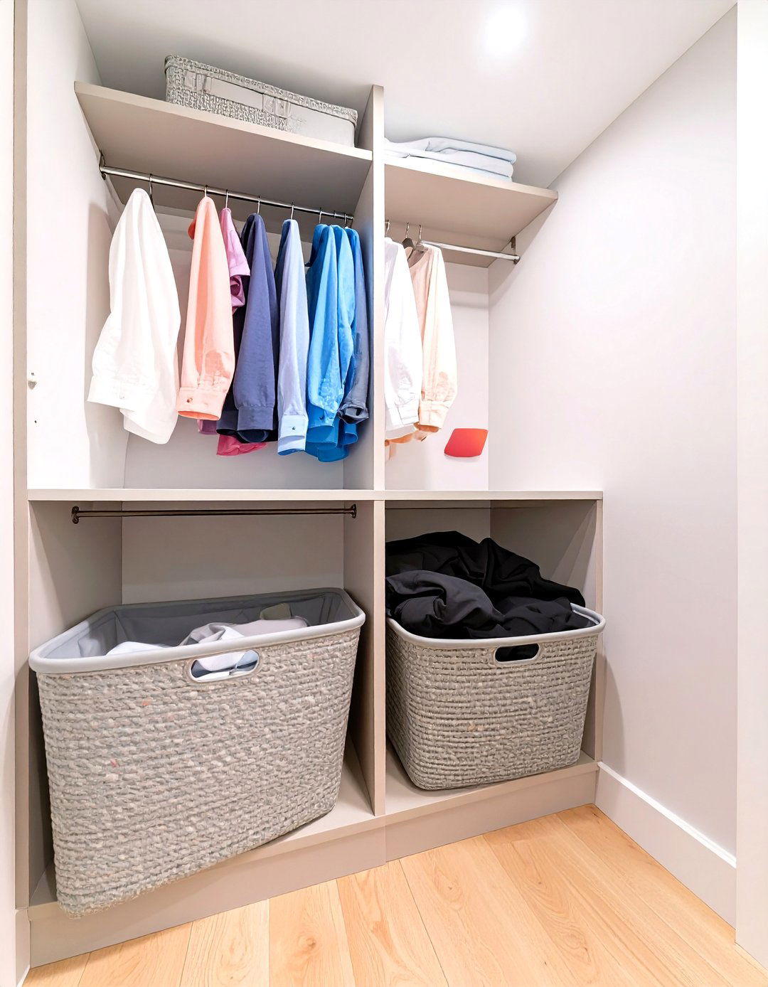 Small Laundry Closet with Tilted Laundry Hampers - 30 small laundry closet ideas
