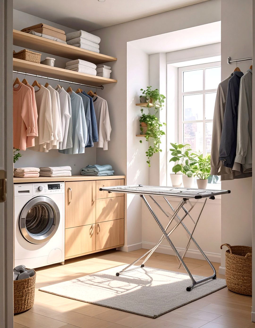 Small Laundry Closet with a Retractable Clothesline - 30 small laundry closet ideas