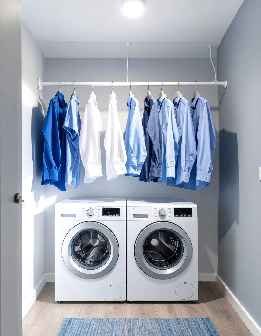 Small Laundry Closet with a Tension Rod - 30 small laundry closet ideas