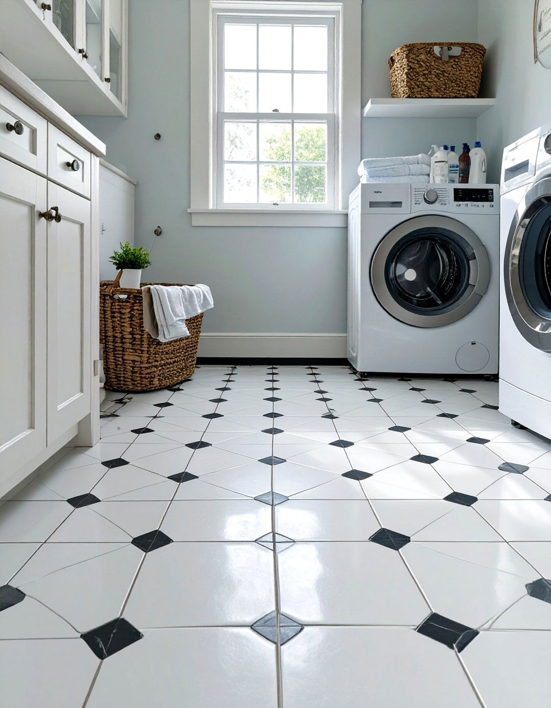 Small Laundry Room with Penny Tile Flooring - 30 small laundry room design ideas