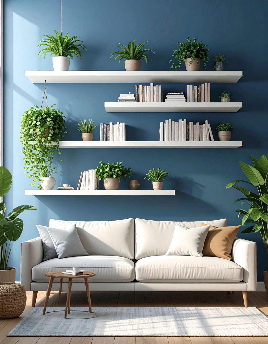 Small Living Room Layout with Wall Mounted Shelving - 30 small living room layout ideas