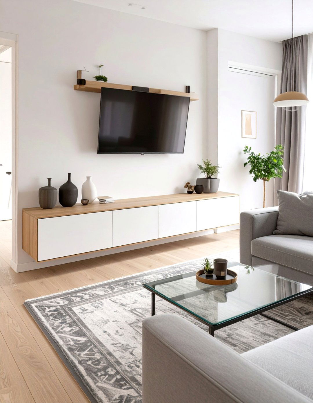 Small Living Room Layout with a Floating Media Console - 30 small living room layout ideas