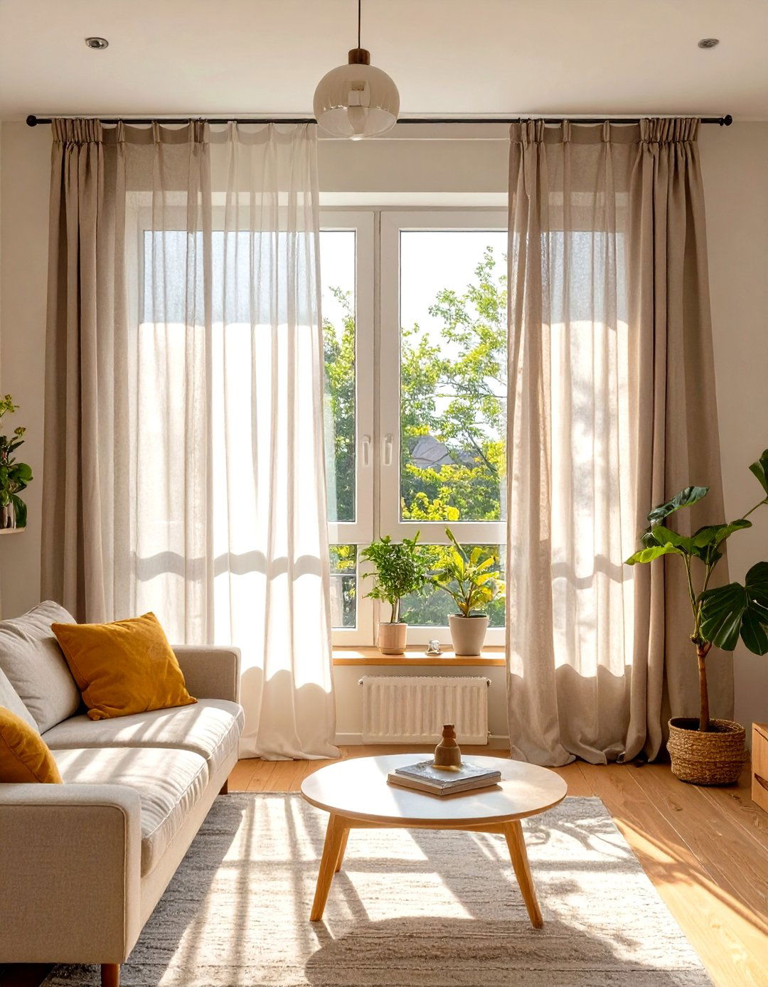 Small Living Room with High and Wide Curtains - 30 small living room decor ideas