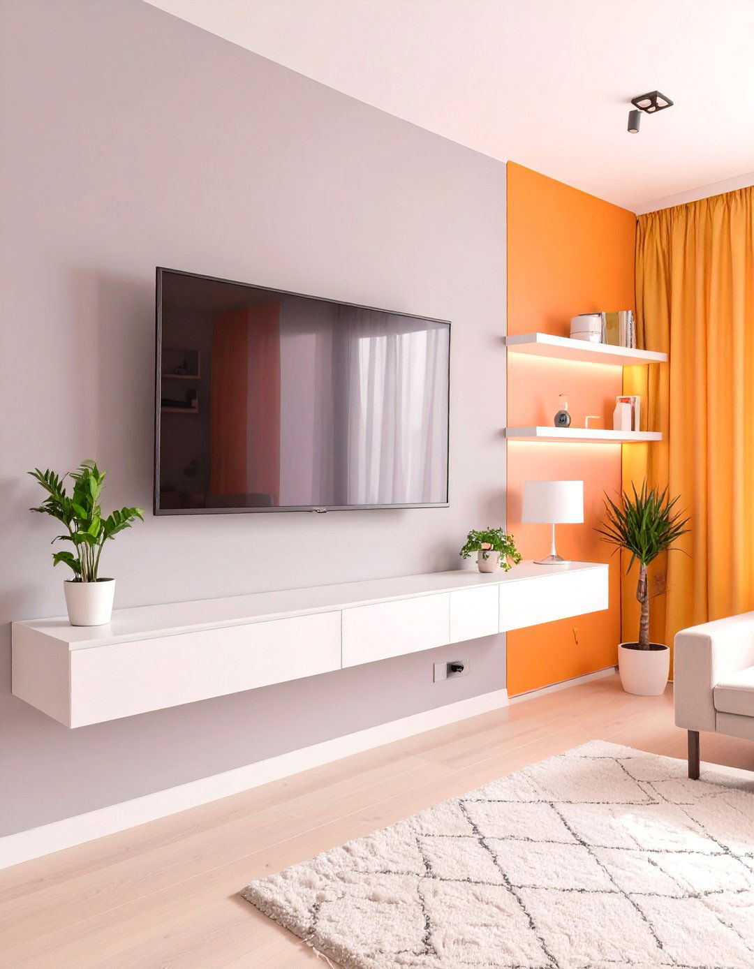 Small Living Room with a Wall Mounted TV - 30 small living room decor ideas