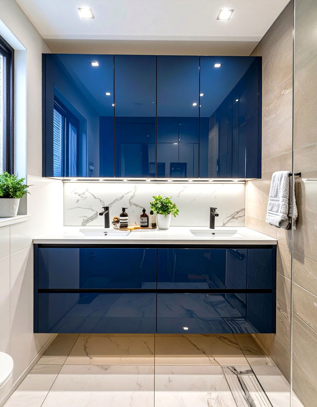 Small Luxury Bathroom with High Gloss Lacquered Cabinetry - 30 small luxury bathroom ideas