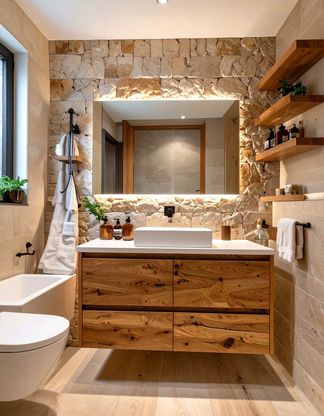 Small Luxury Bathroom with Natural Wood Elements - 30 small luxury bathroom ideas