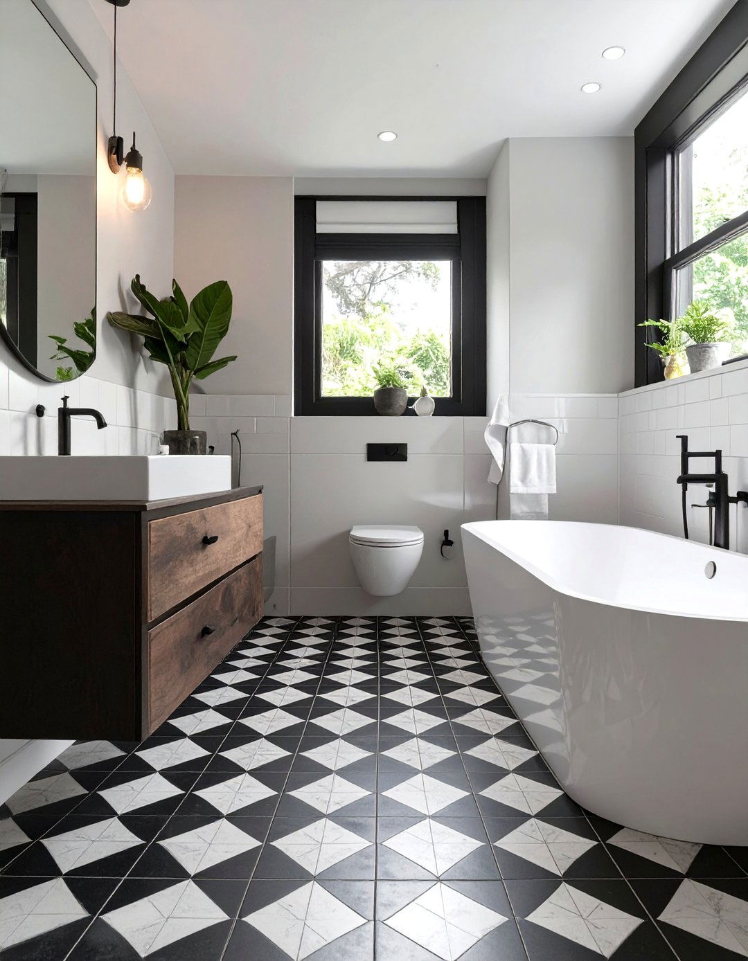 Small Luxury Bathroom with Patterned Cement Tiles - 30 small luxury bathroom ideas