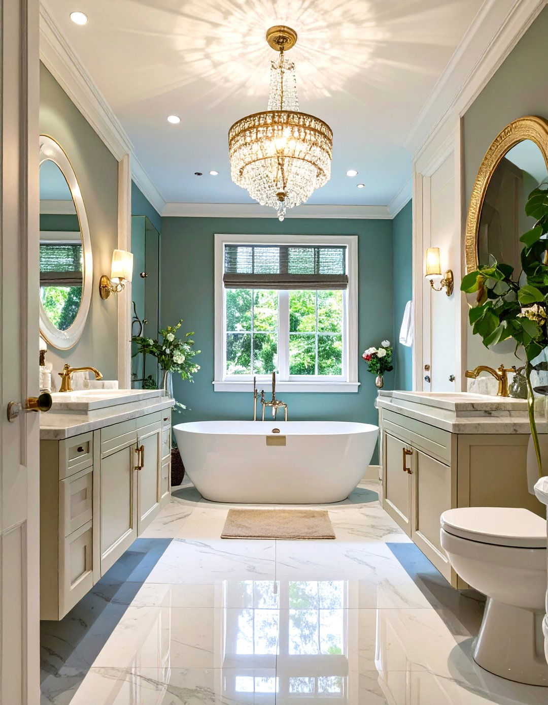 Small Luxury Bathroom with a Statement Chandelier - 30 small luxury bathroom ideas