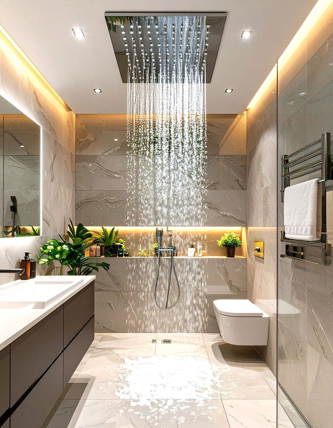 Small Luxury Bathroom with a Waterfall Showerhead - 30 small luxury bathroom ideas