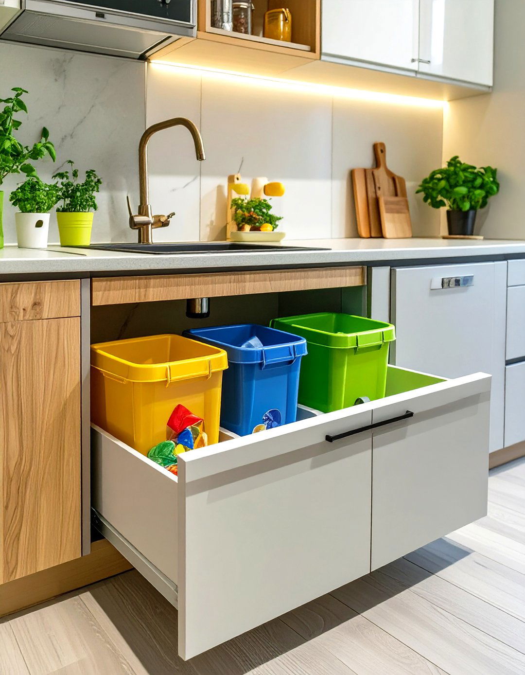 Small Modular Kitchen with Integrated Waste Management - 30 small modular kitchen design ideas