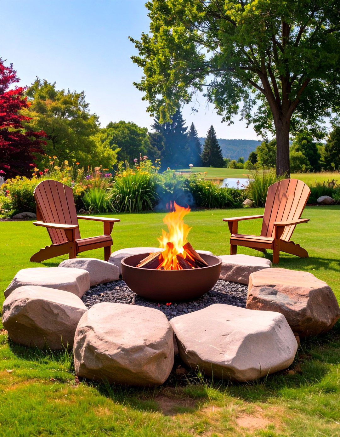 Small Natural Boulder Fire Pit - 30 small outdoor fireplace ideas