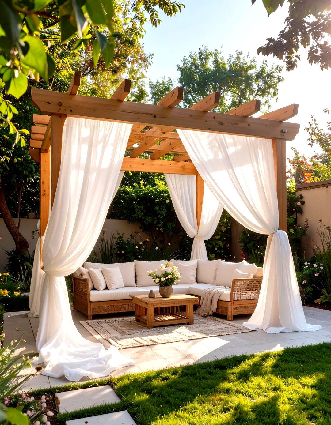 Small Patio Pergola with Fabric Draping - 30 small patio pergola ideas