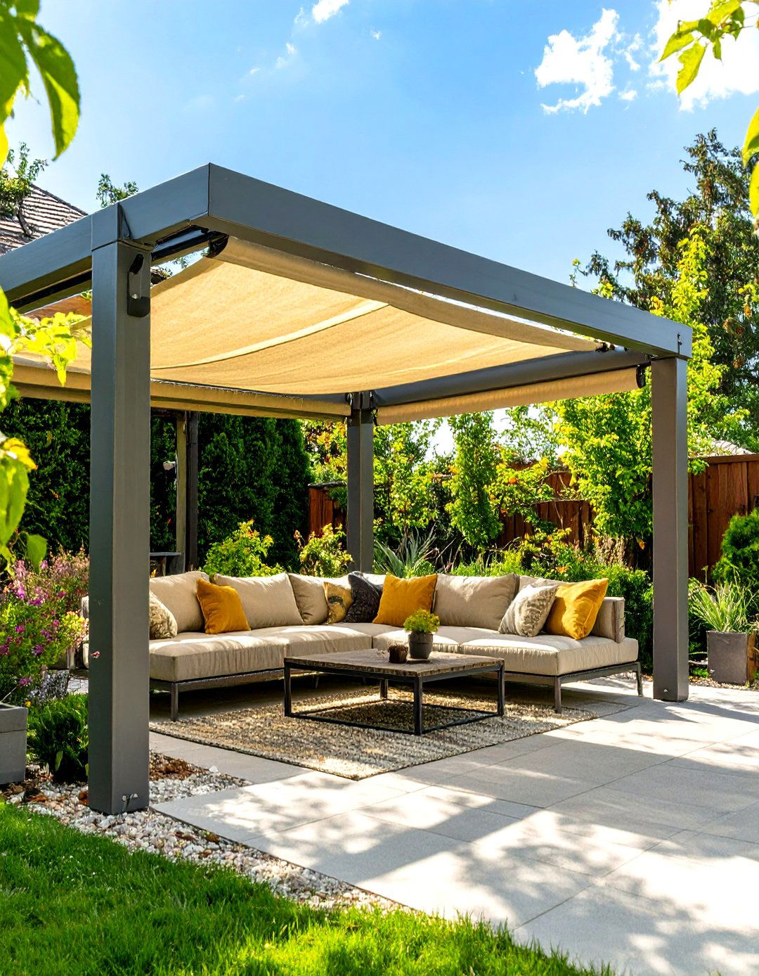 Small Patio Pergola with a Retractable Canopy - 30 small patio pergola ideas