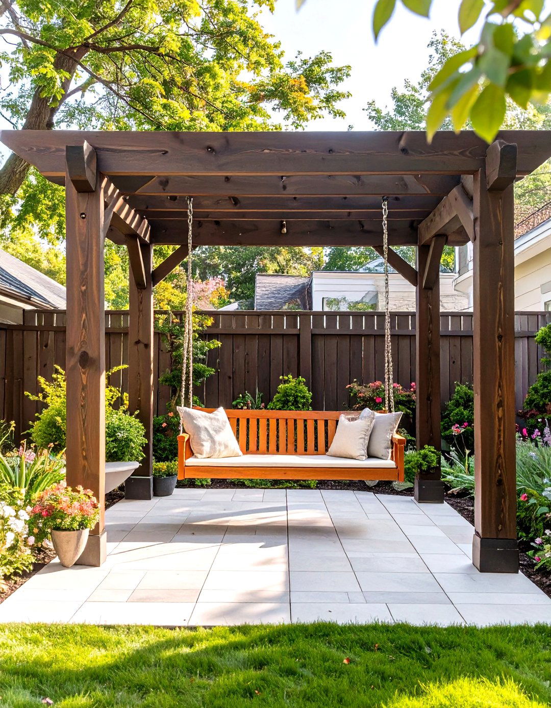 Small Patio Pergola with a Swing - 30 small patio pergola ideas