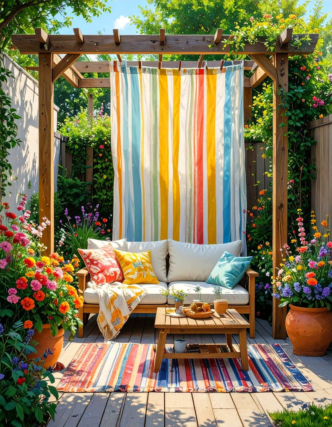 Small Patio Privacy Screen with Fabric - 30 small patio ideas on a budget