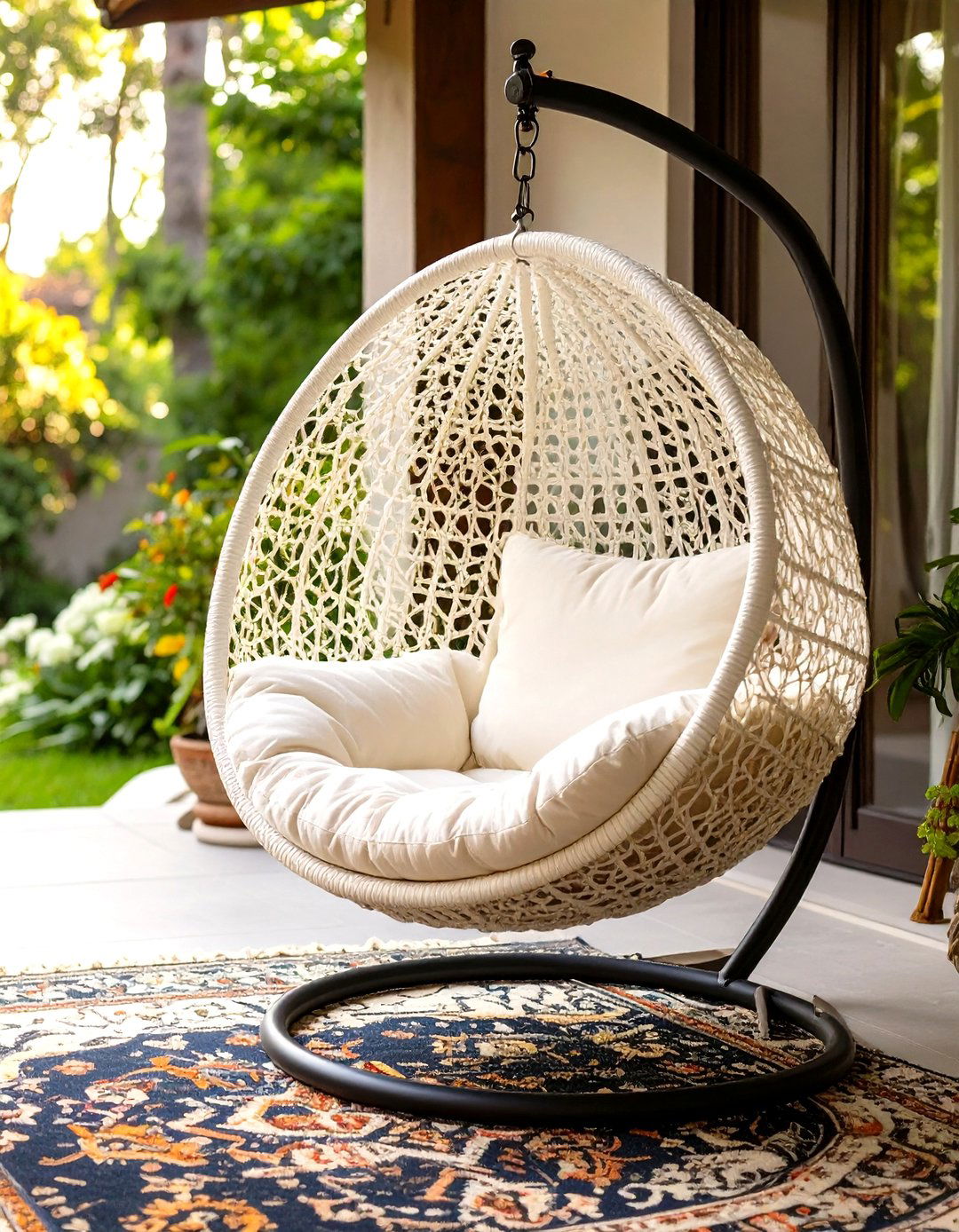 Small Patio with Hanging Egg Chair
