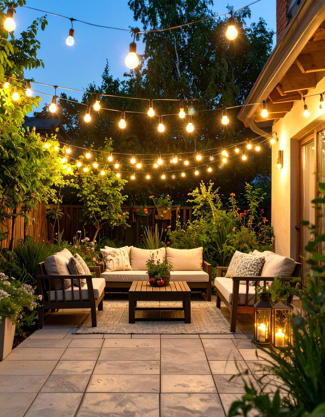 Small Patio with String Light Canopy - 30 small patio design ideas pictures