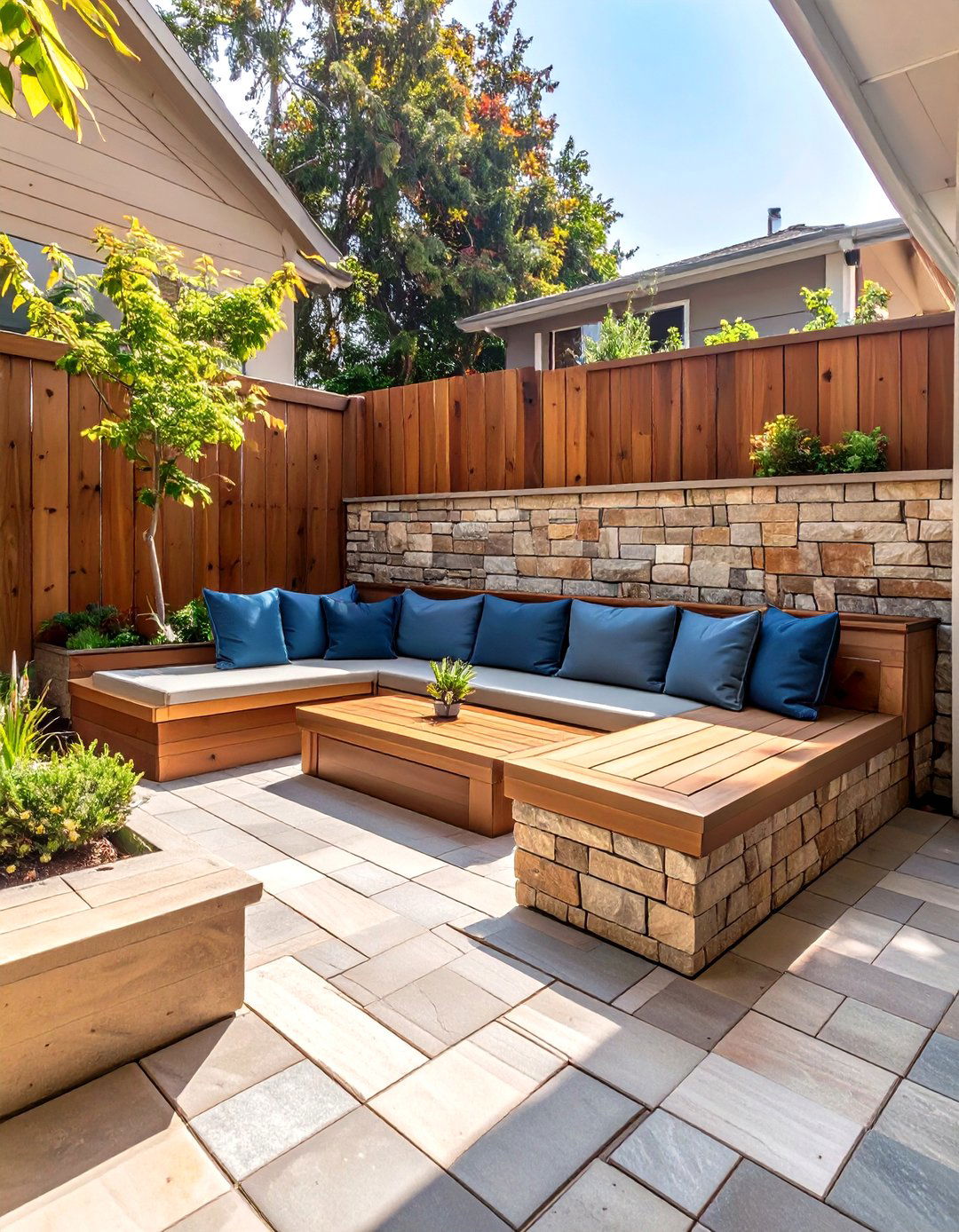 Small Paver Patio with Built in Seating - 30 small paver patio ideas