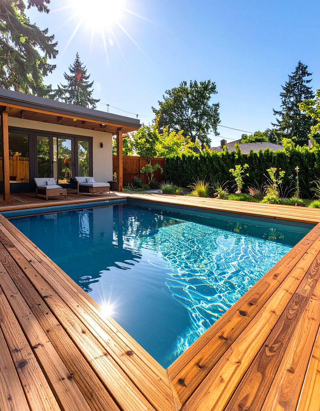 Small Pool with Wood Decking - 30 small backyard pool designs