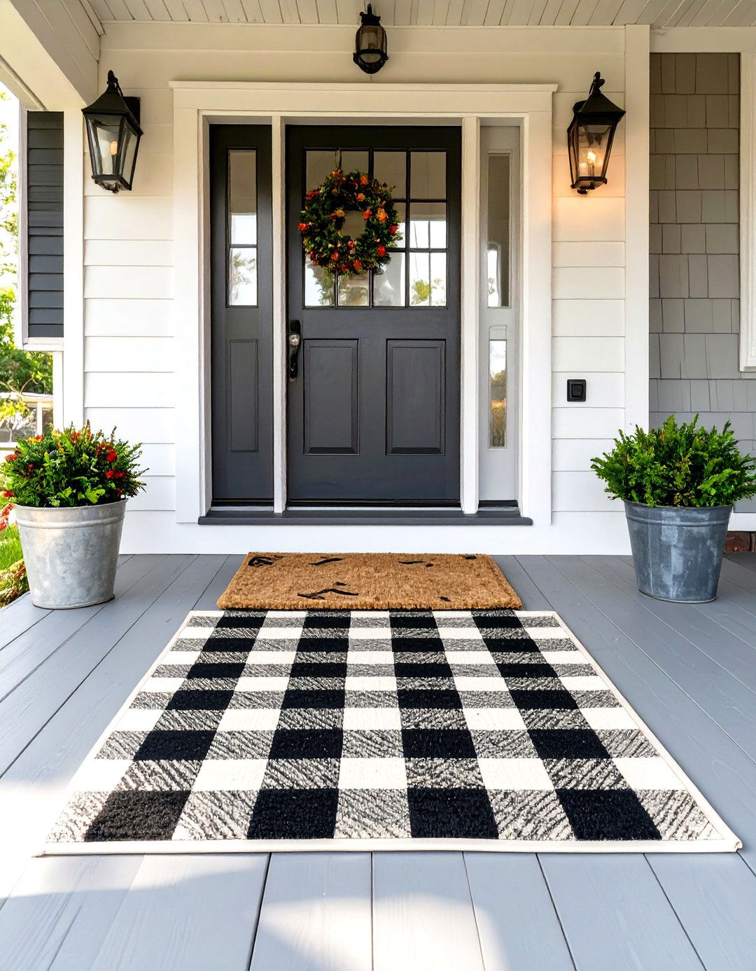 Small Porch with a Decorative Doormat Layer - 30 small cape cod front porch ideas