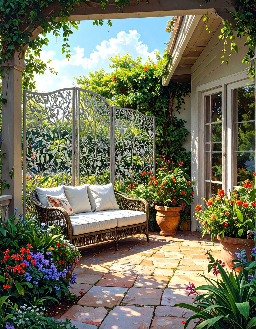 Small Porch with a Decorative Privacy Screen - 30 small porch decorating ideas