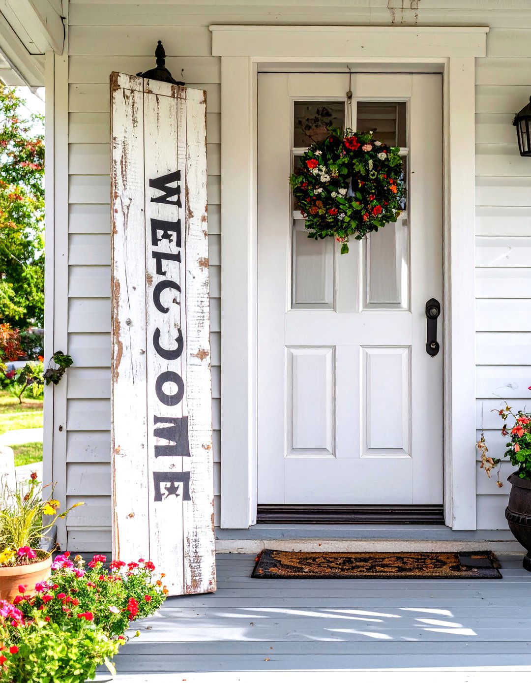 Small Porch with a Welcome Sign - 30 small porch decorating ideas