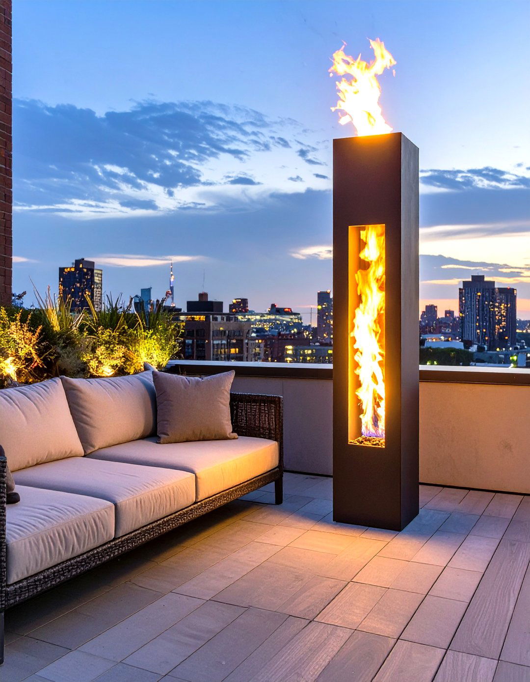 Small Propane Fire Column - 30 small outdoor fireplace ideas