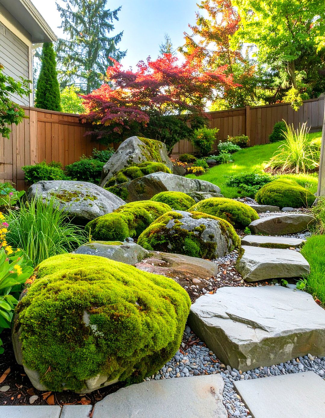 Small Sloped Backyard with Boulder Accents - 30 small sloped backyard ideas
