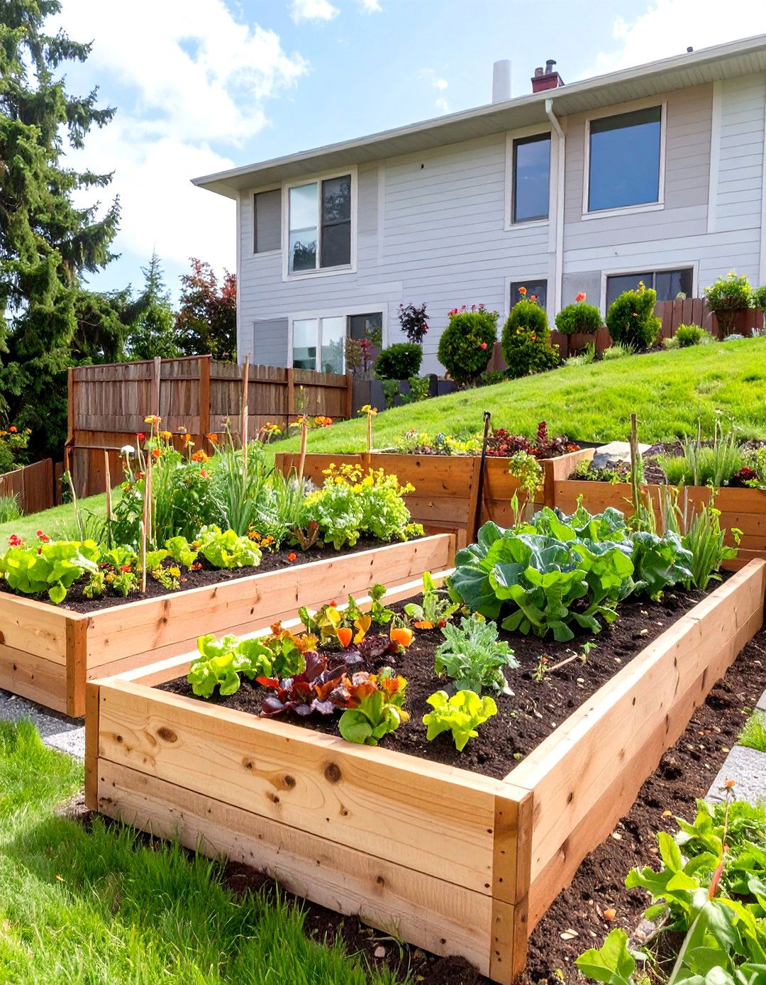 Small Sloped Backyard with Raised Garden Beds - 30 small sloped backyard ideas