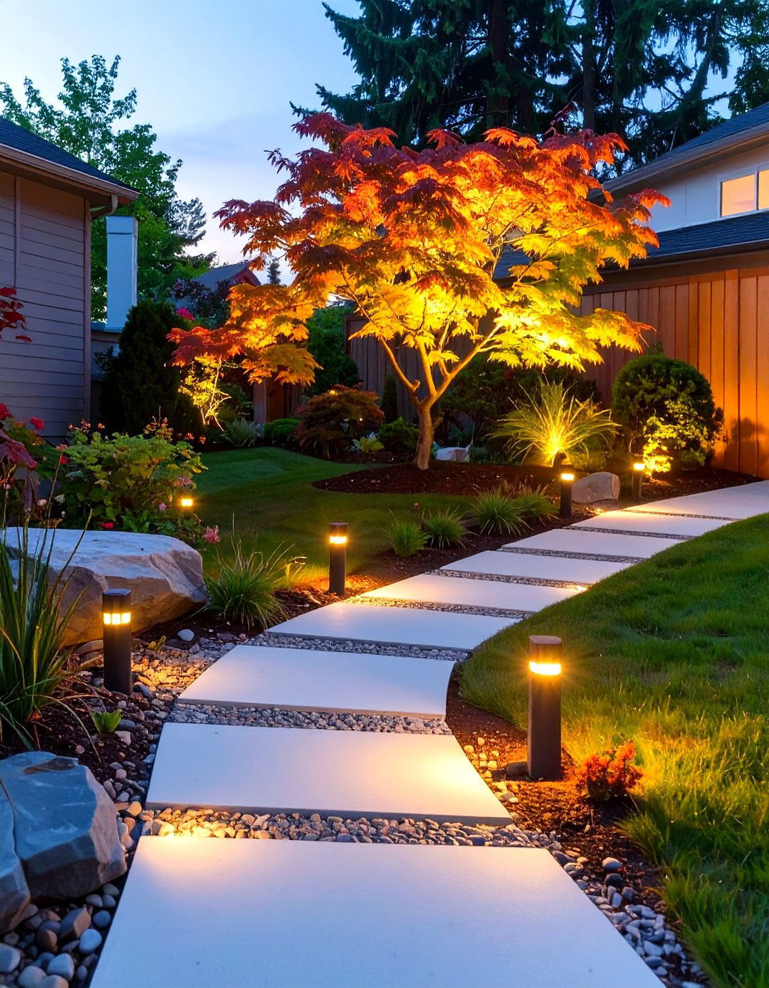 Small Sloped Backyard with Solar Powered Lighting - 30 small sloped backyard ideas