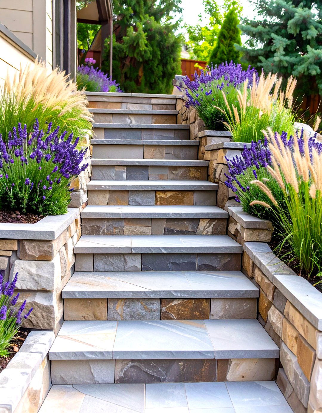 Small Sloped Backyard with Stone Steps and Planters - 30 small sloped backyard ideas