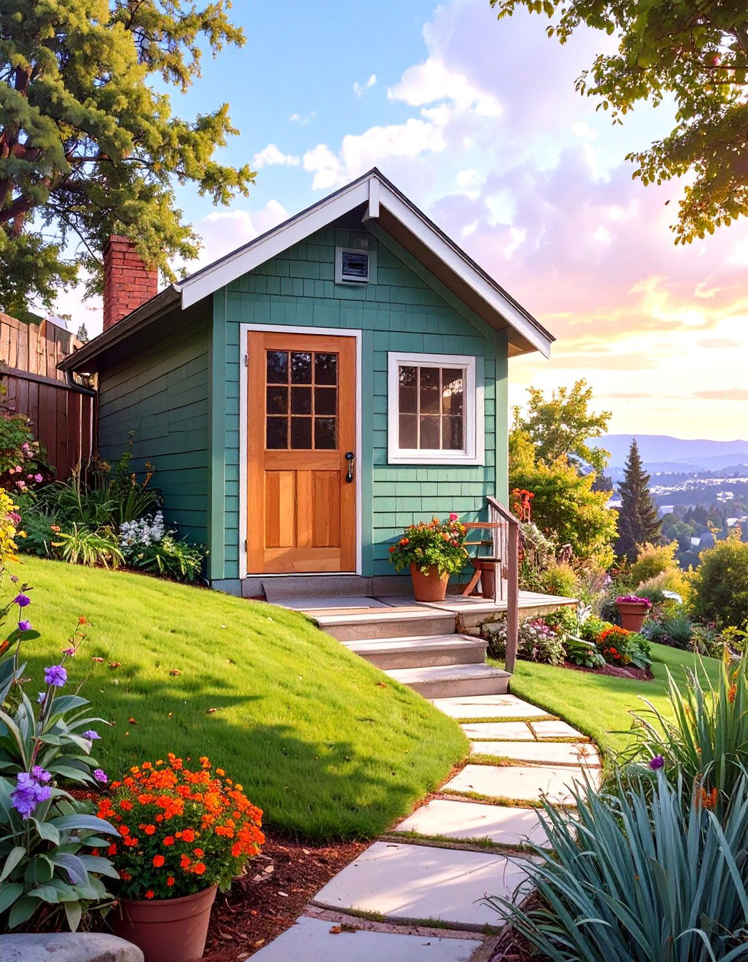 Small Sloped Backyard with a Hidden Storage Shed - 30 small sloped backyard ideas