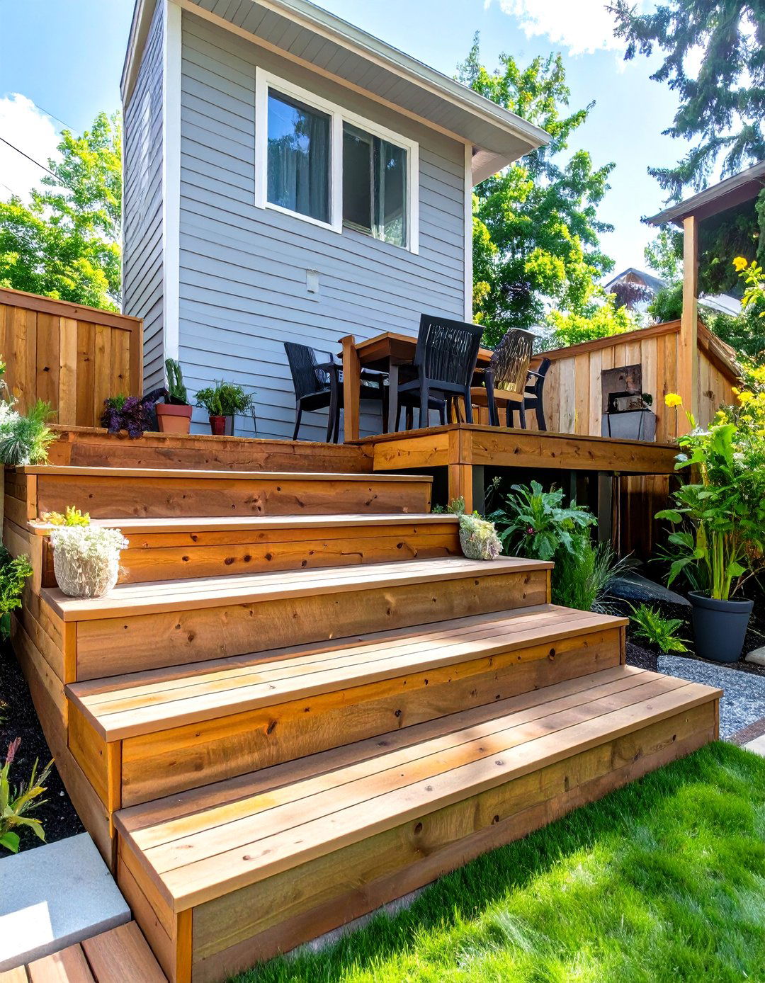 Small Sloped Backyard with a Multi Level Deck - 30 small sloped backyard ideas