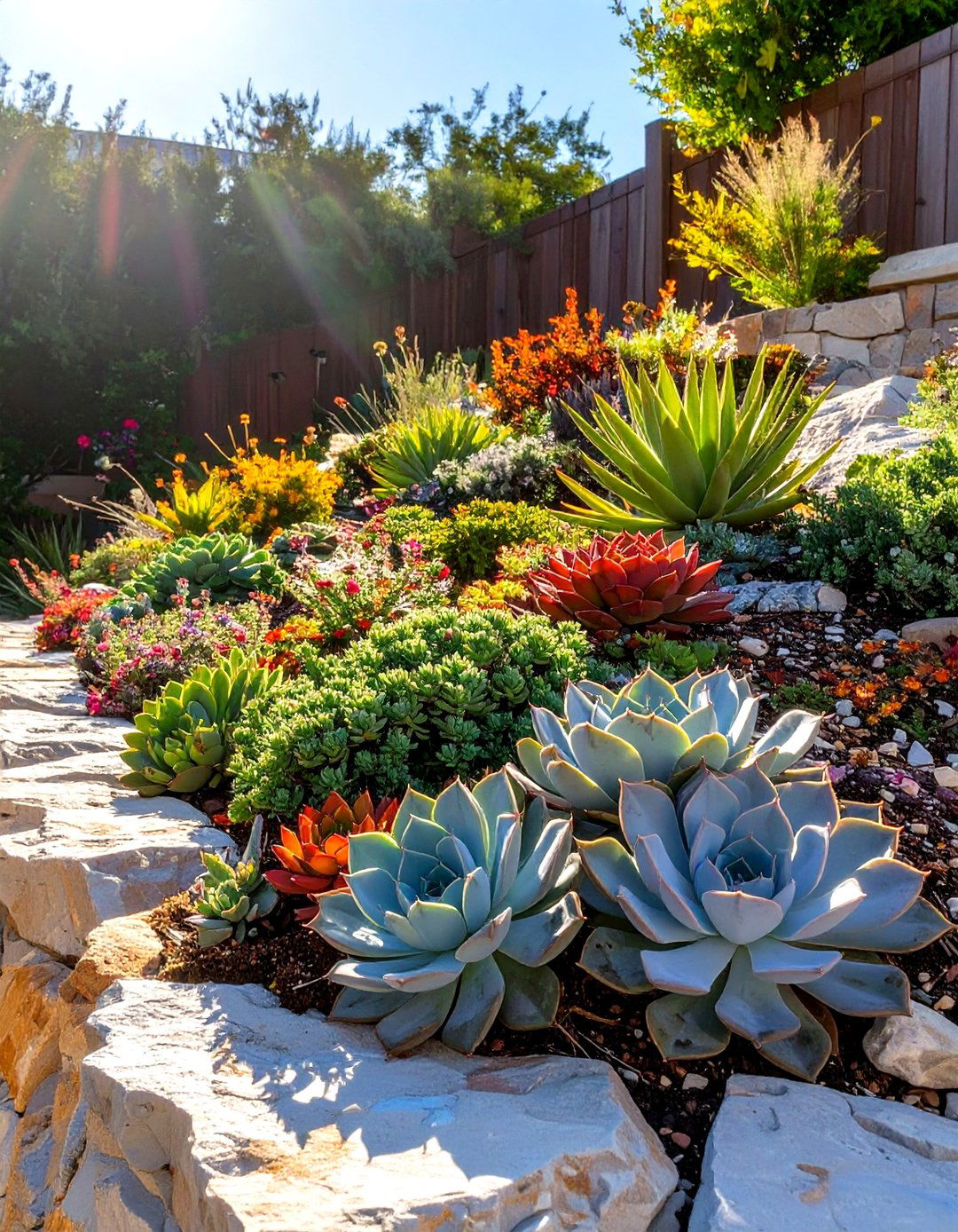 Small Sloped Backyard with a Succulent Garden - 30 small sloped backyard ideas