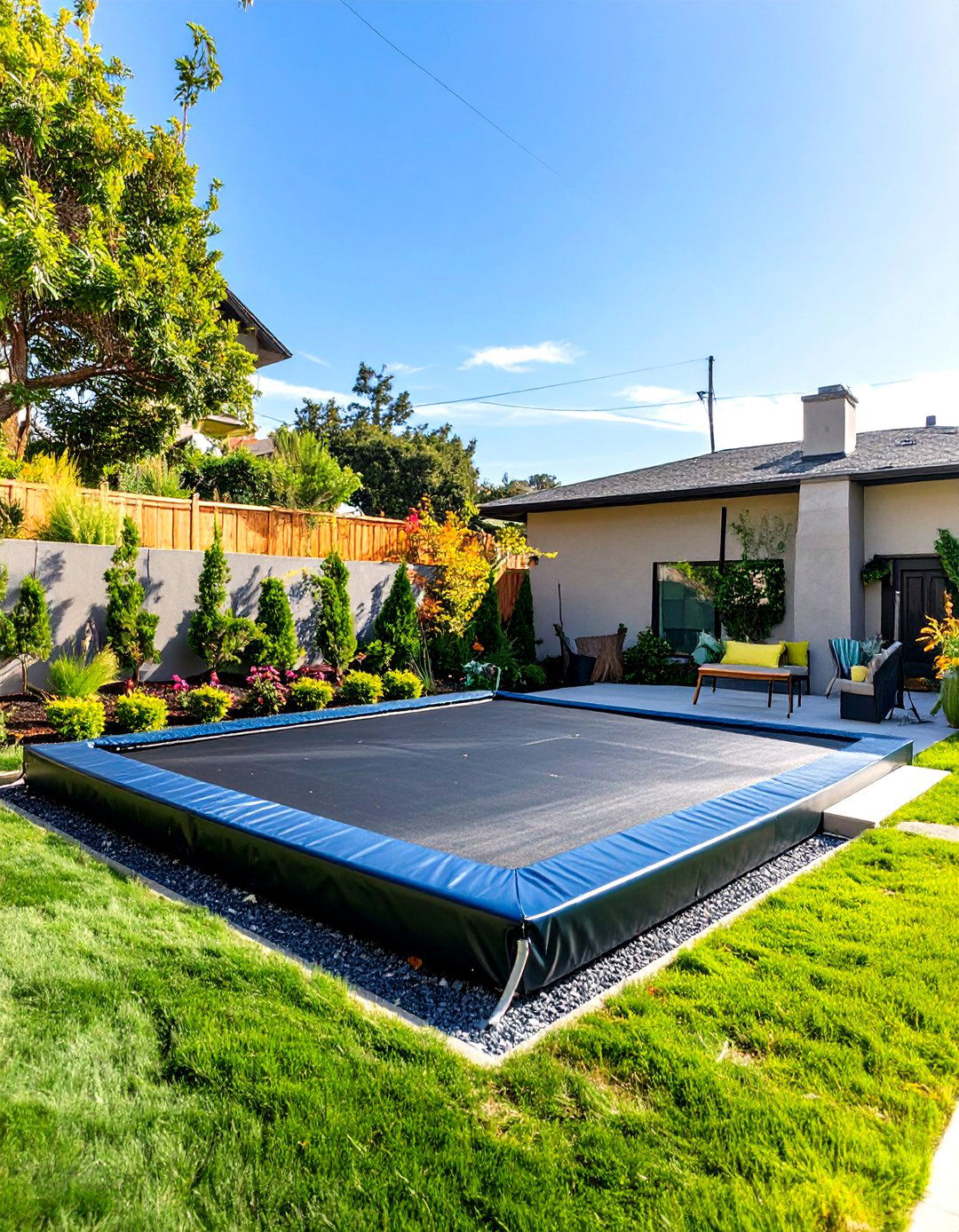 Small Sloped Backyard with an In Ground Trampoline - 30 small sloped backyard ideas