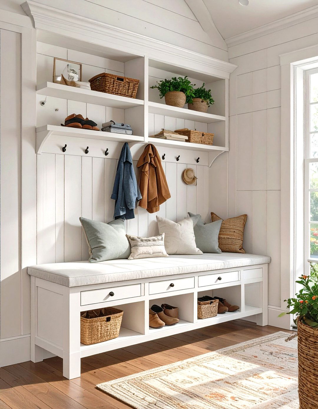 Small Space Corner Bench Solution - 30 mudroom bench ideas