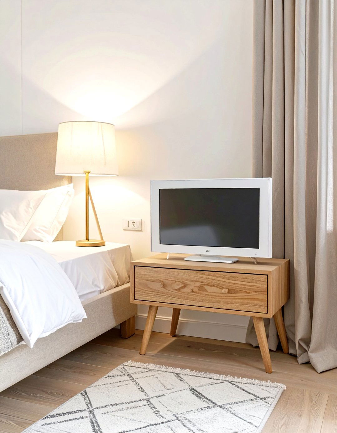 Small TV on a Bedside Table - 30 tv in bedroom ideas