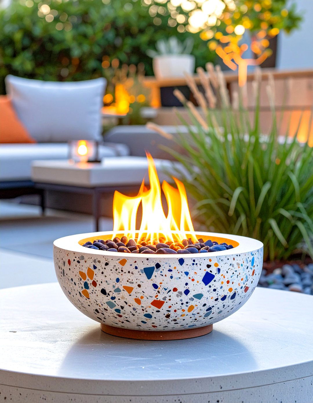 Small Terrazzo Fire Bowl - 30 simple backyard fire pit ideas