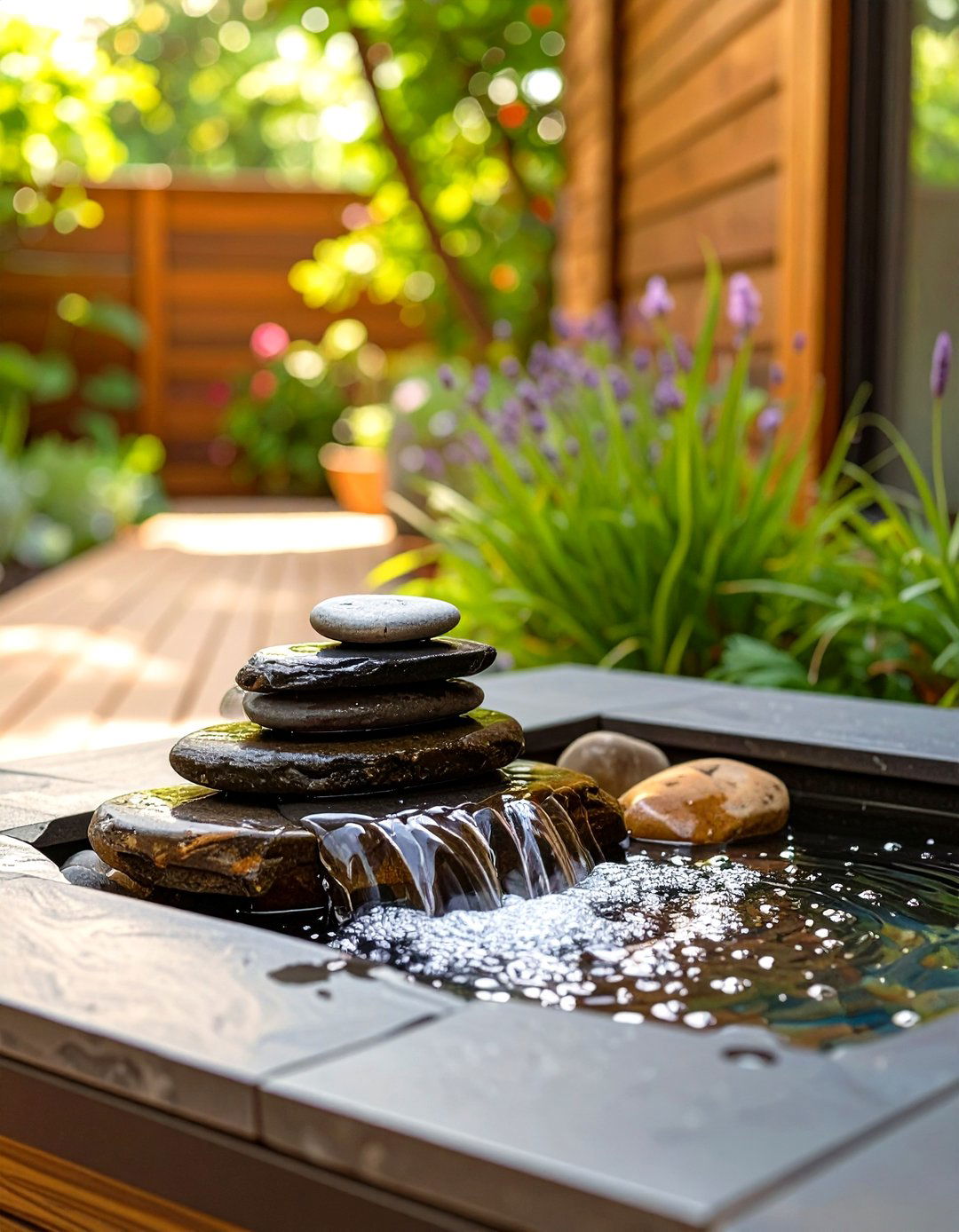 Small Water Feature - 30 small deck decorating ideas