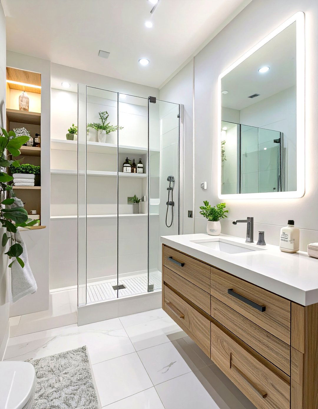 Small White Bathroom with Smart Storage - 30 white bathroom ideas