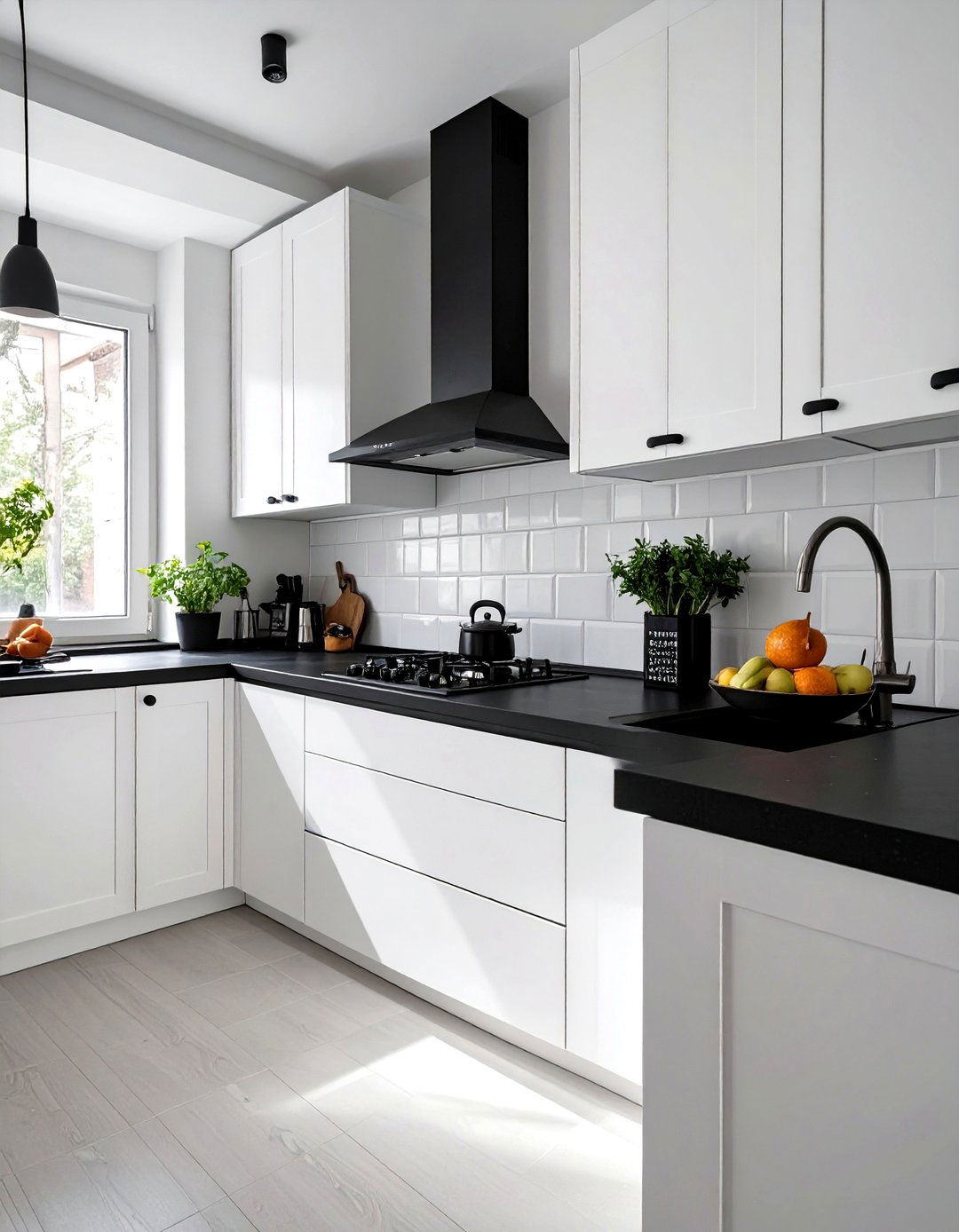 Small White Kitchen with Black Accents - 30 small white kitchen ideas