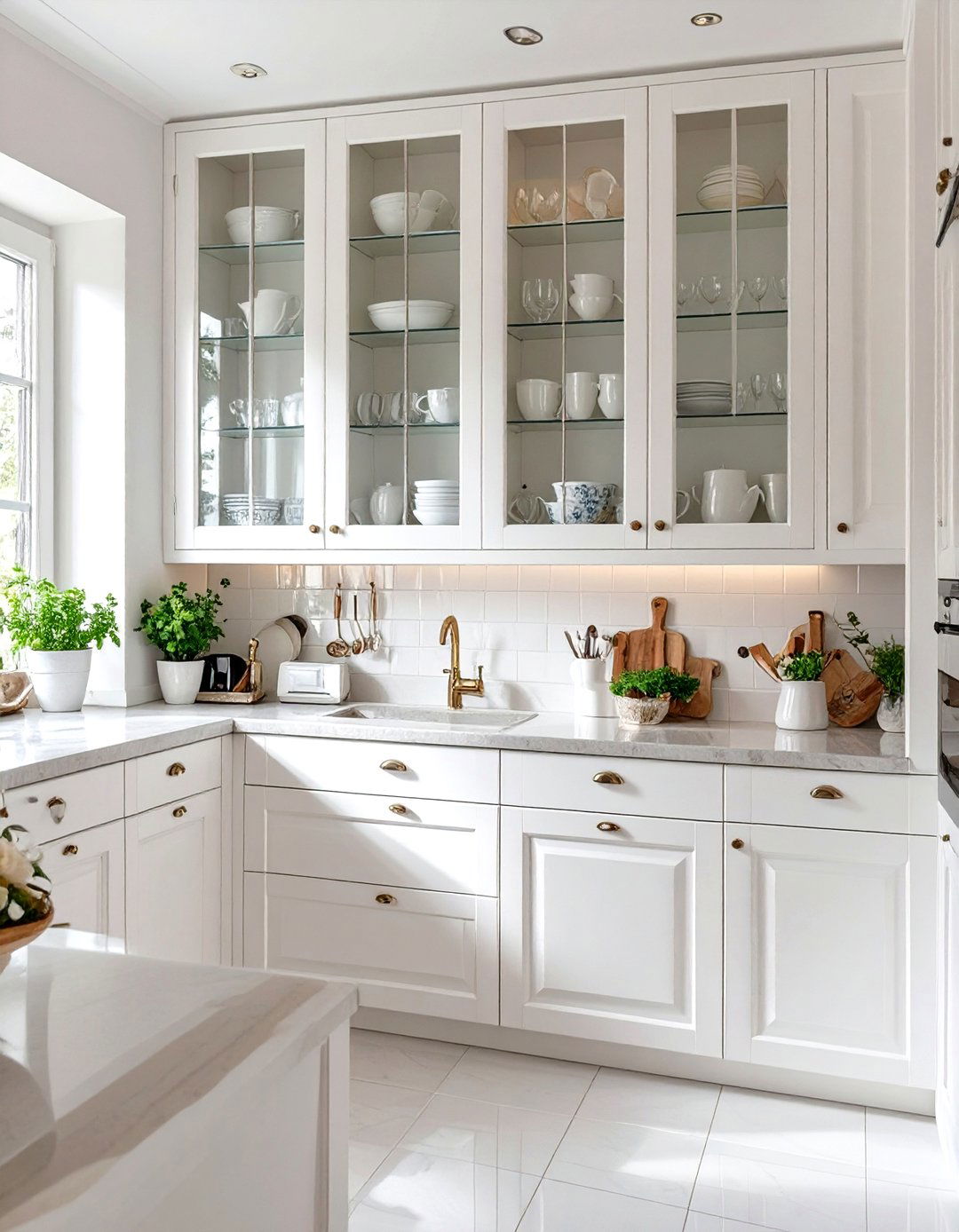Small White Kitchen with Glass Front Cabinets - 30 small white kitchen ideas