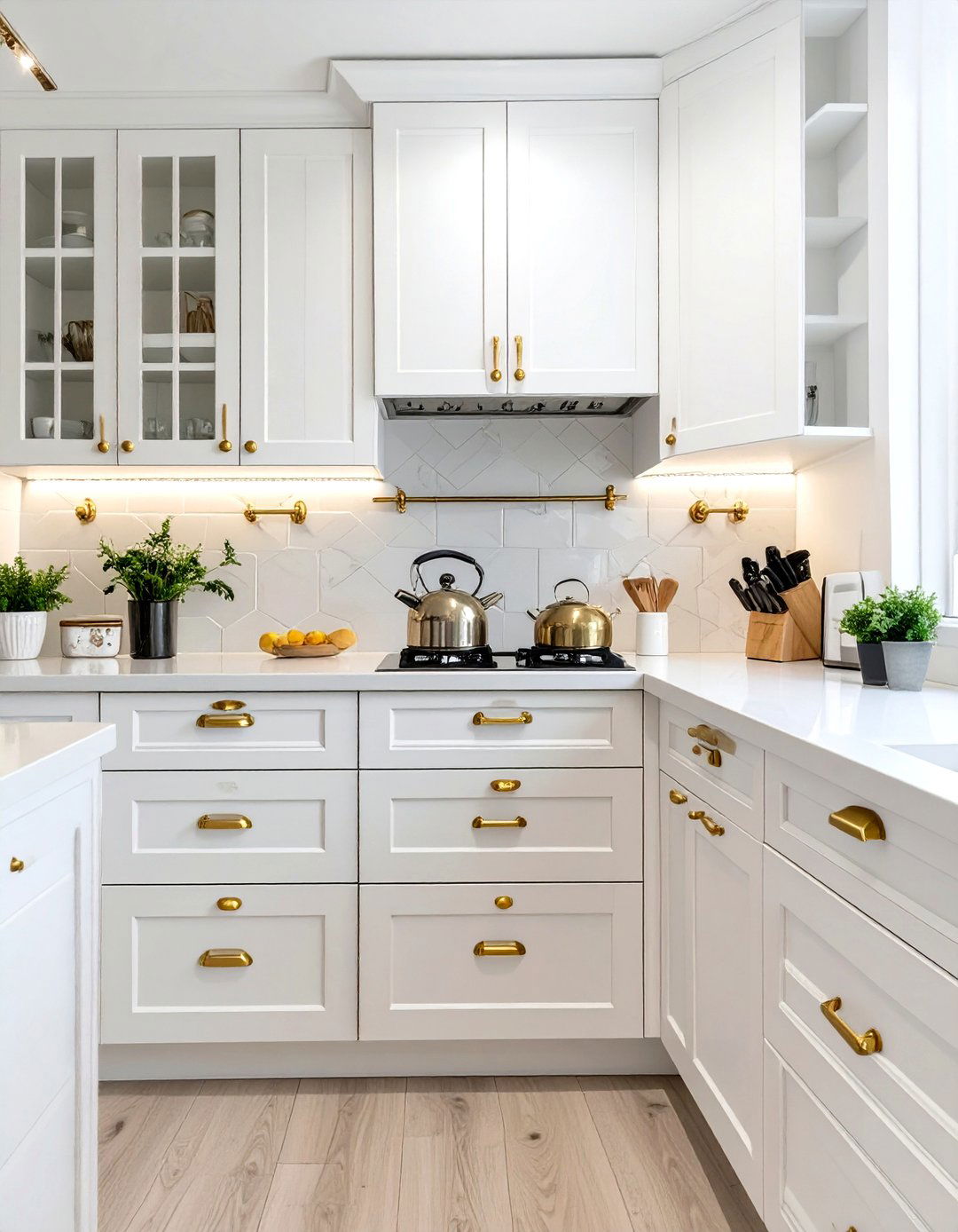 Small White Kitchen with Gold Hardware - 30 small white kitchen ideas