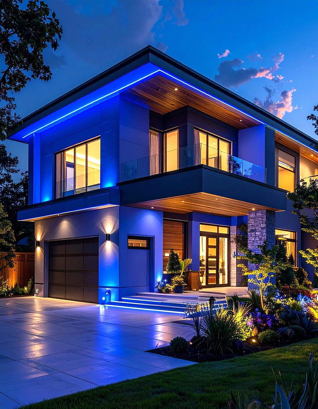 Smart Color Changing LEDs - 30 modern outdoor lighting ideas for front of house