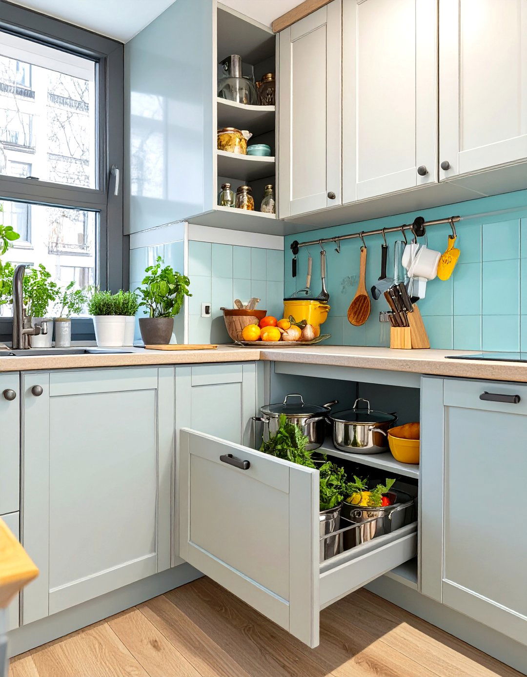 Smart Corner Cabinet Solutions - 30 small open kitchen design ideas