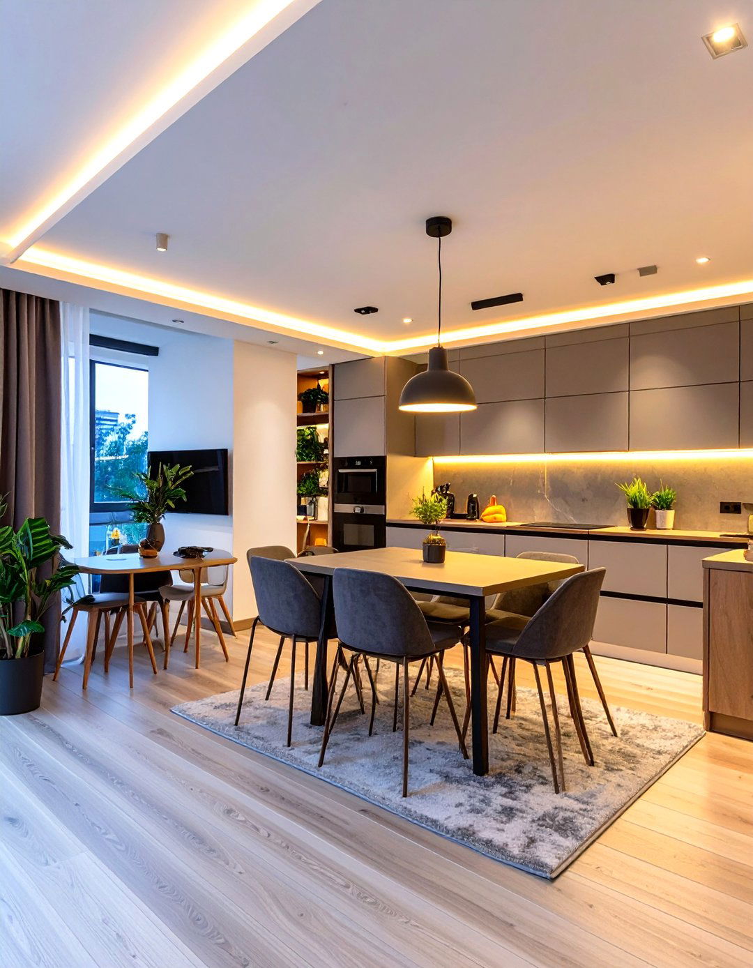 Smart and Layered Lighting Scheme - 30 very small open plan kitchen living room ideas