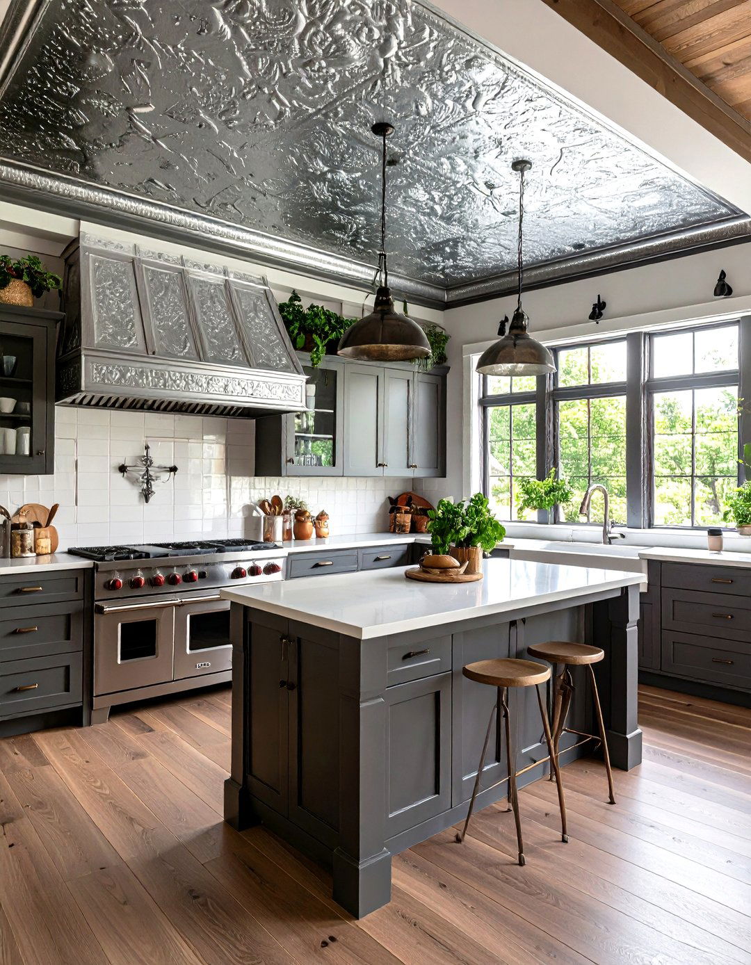 Soffit with Embossed Tin Panels - 30 kitchen soffit ideas