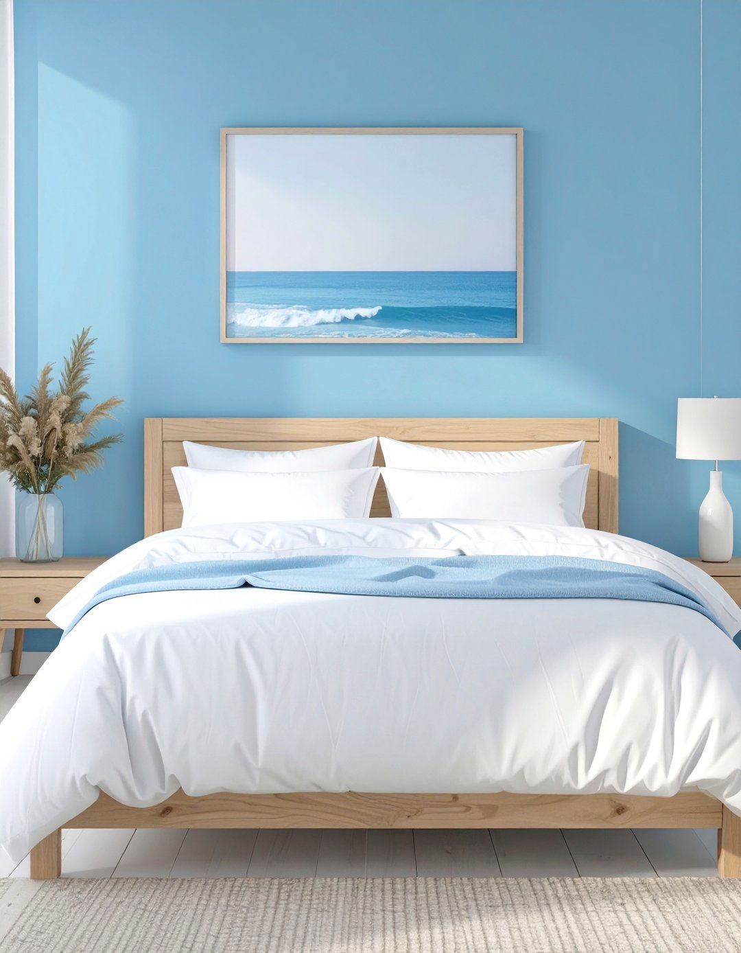 Soft Blue Accent Wall - 30 seaside modern coastal bedroom ideas